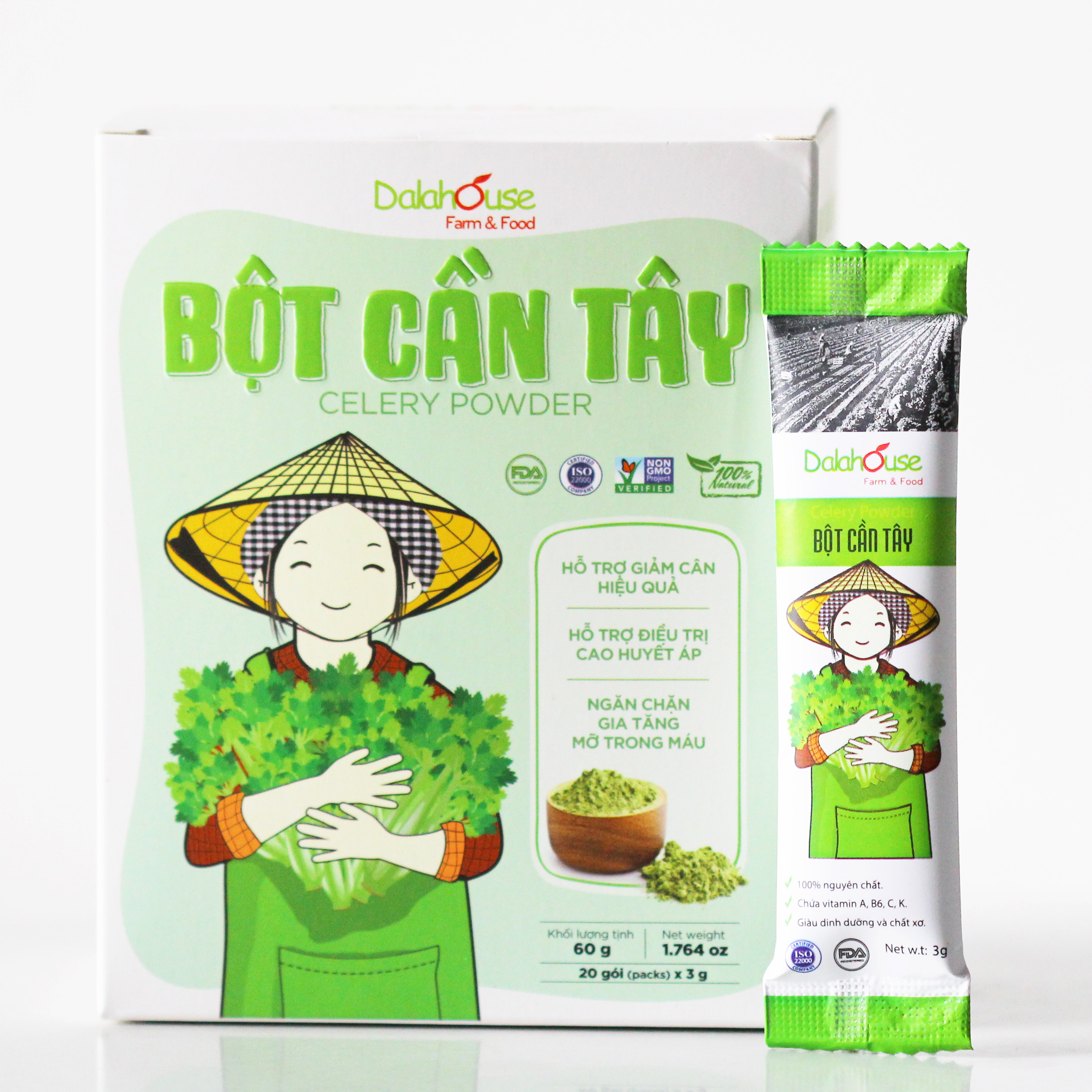 Bột Cần Tây Nguyên Chất Dalahouse Hộp 60g - cần tây giảm cân hiệu quả, detox thanh nhiệt giải độc, làm đẹp da