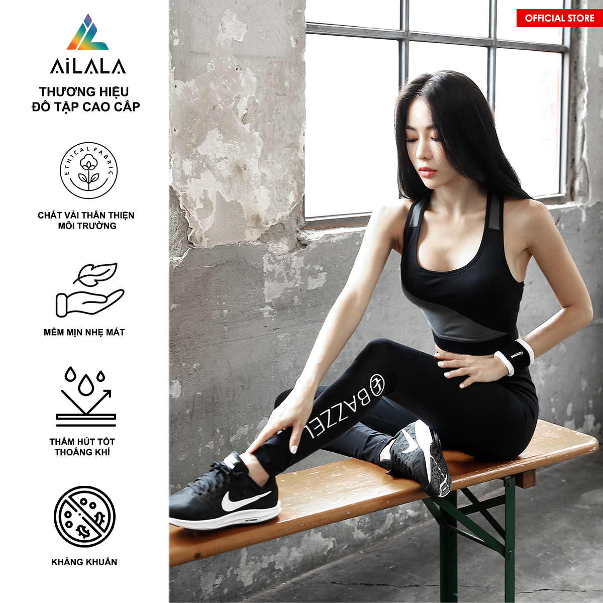 Bộ quần áo thể thao nữ AiLALA HK19, Đồ tập Yoga Gym Pilates, chất vải Hi-tech cao cấp
