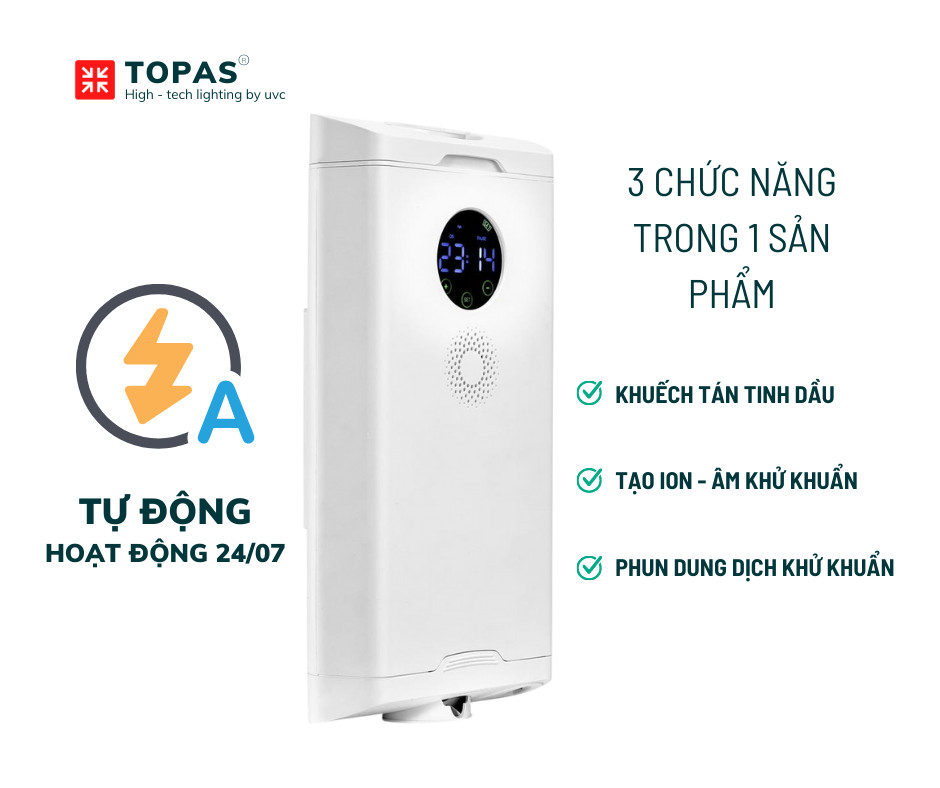 Máy Khử Khuẩn Đa Năng 3 in 1 Topas Loại Bỏ Vi Khuẩn, Mùi Ẩm Mốc, Tạo Ion Âm - Hàng chính hãng Topas