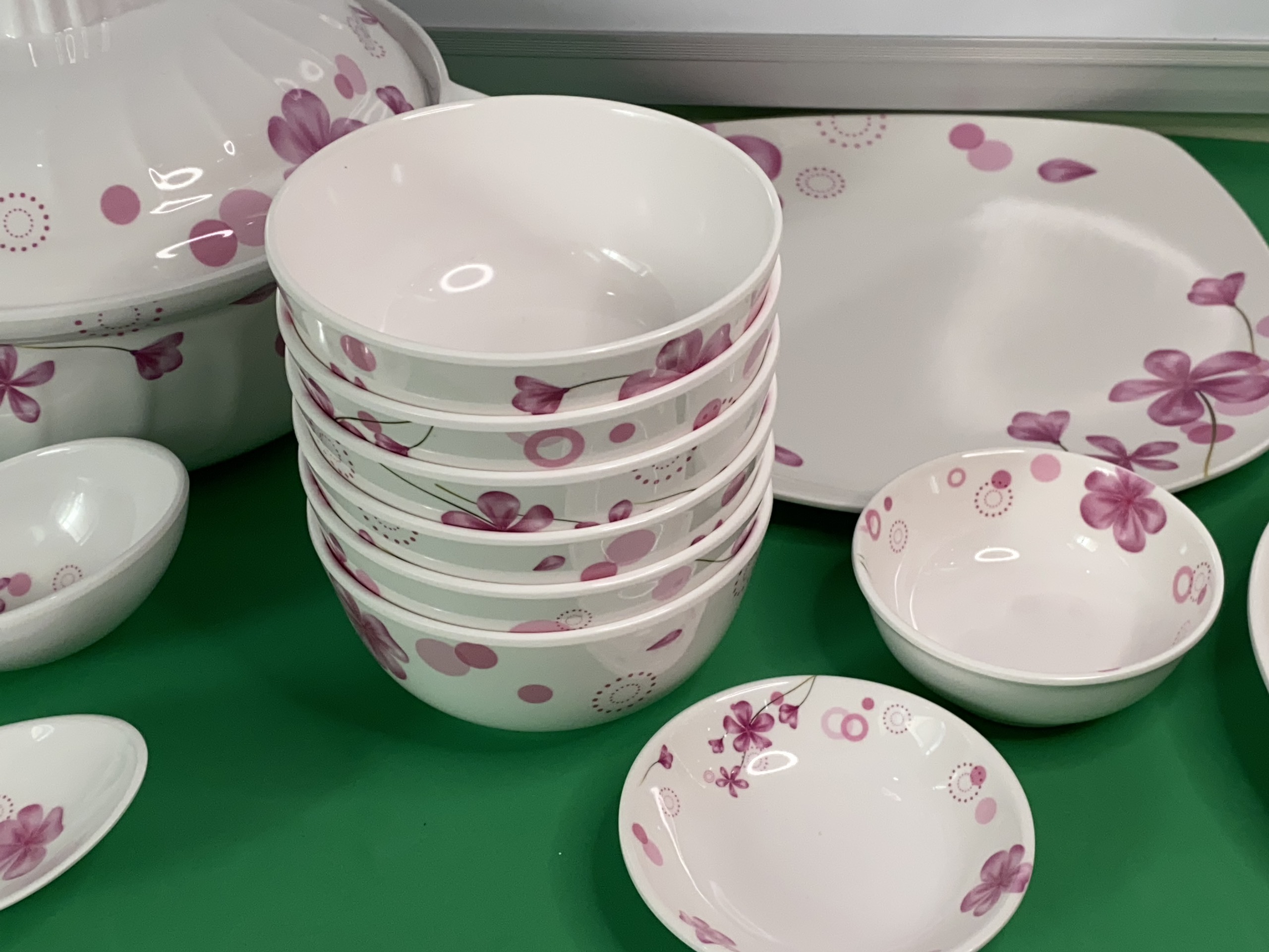 Combo 6 Chén (Bát) Cơm 9 Món TƯỜNG VY  Nhựa Xanh Melamine Cao Cấp