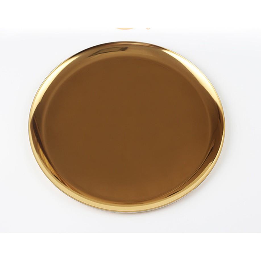 Khay inox tròn lớn đường kính 28cm gồm 2 mẫu mạ màu vàng và xử lý màu oxyt