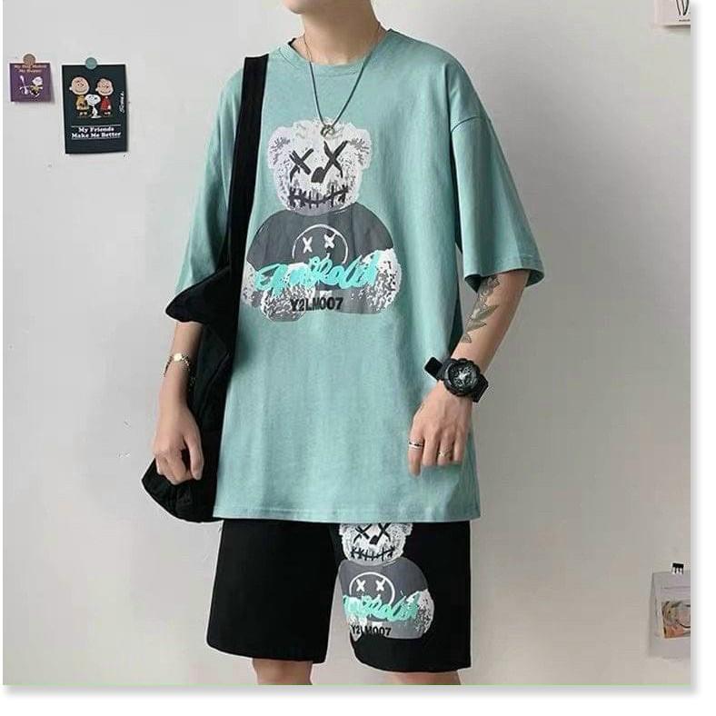 Set Bộ In Gấu Hoạt Hình From Rộng Unisex - Đồ Bộ Mặc Nhà Tay Lỡ, Nam Nữ Đều Mặc Được B.By