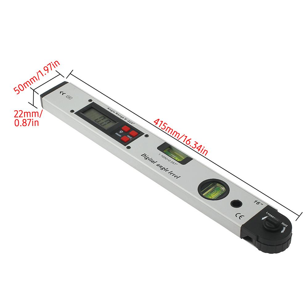 16-inch 225-degree Digital Angle Level LCD Electric Protractor with Horizontal Vertical Level Bubbles Aluminum Alloy Woodworking Angle Gauge