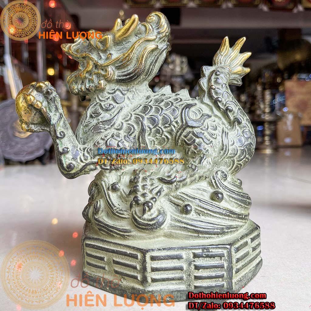 Bộ Tượng Đồng Tứ Linh Long - Lân - Quy - Phụng Màu Giả Cổ Cao 17cm Đẹp