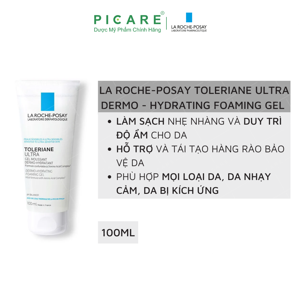 Gel Rửa Mặt Làm Sạch Dịu Nhẹ, Dưỡng Ẩm Dành Cho Da Nhạy Cảm La Roche-Posay Toleriane Ultra Dermo-Hydrating Foaming Gel Amino Acid Cleanser 100ml