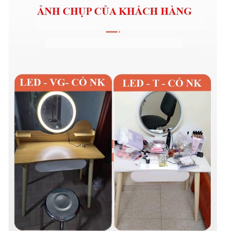 Bàn trang điểm gỗ HOLI (AK11) có Ngăn kéo rộng, Gương LED cảm ứng, Chân gỗ tự nhiên chắc chắn