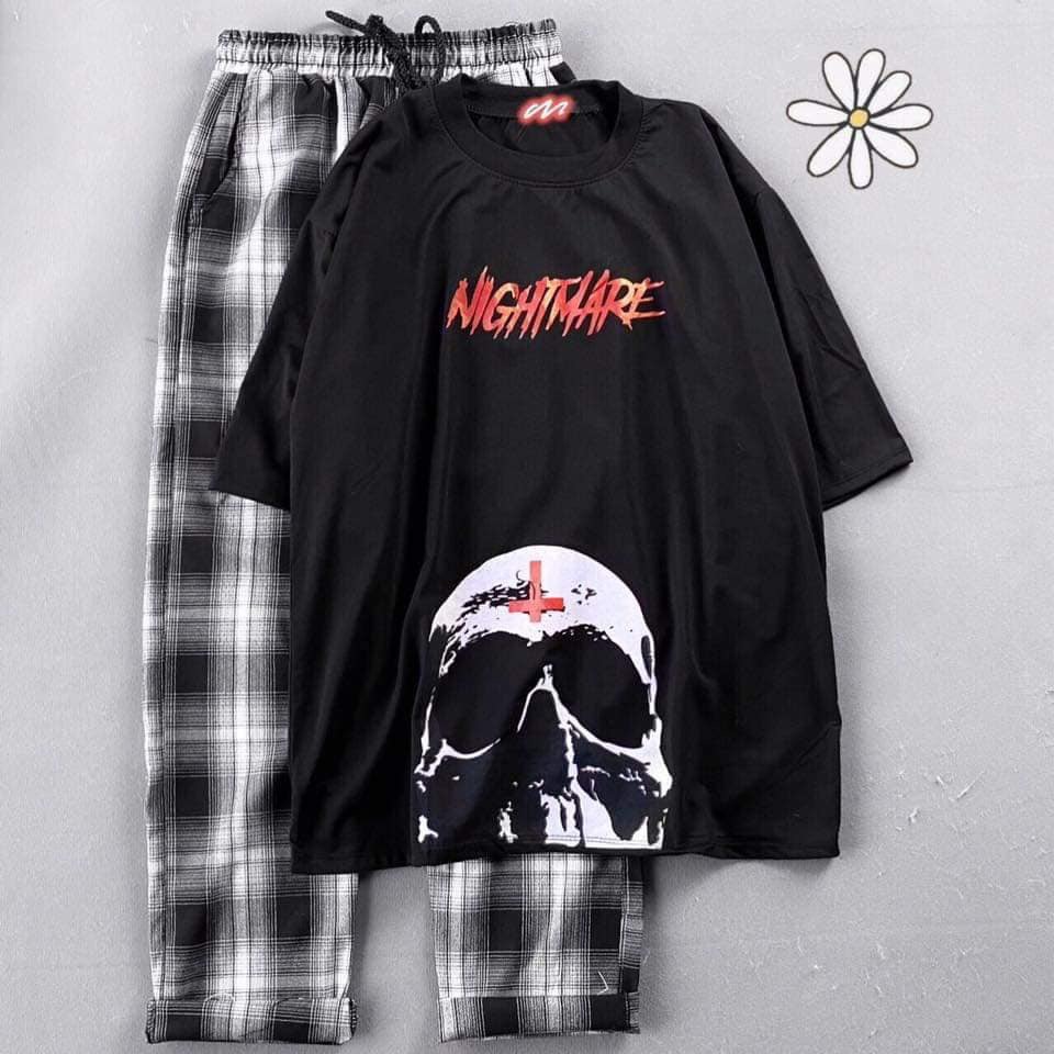 Áo tay lỡ unisex nam/nữ in chữ NIGHTMARE. Có ảnh trải sàn. Áo tay lỡ form rộng. Áo thun unisex chất thun cotton tici 365. HÀNG MAY TRỰC TIẾP TẠI VIỆT NAM.