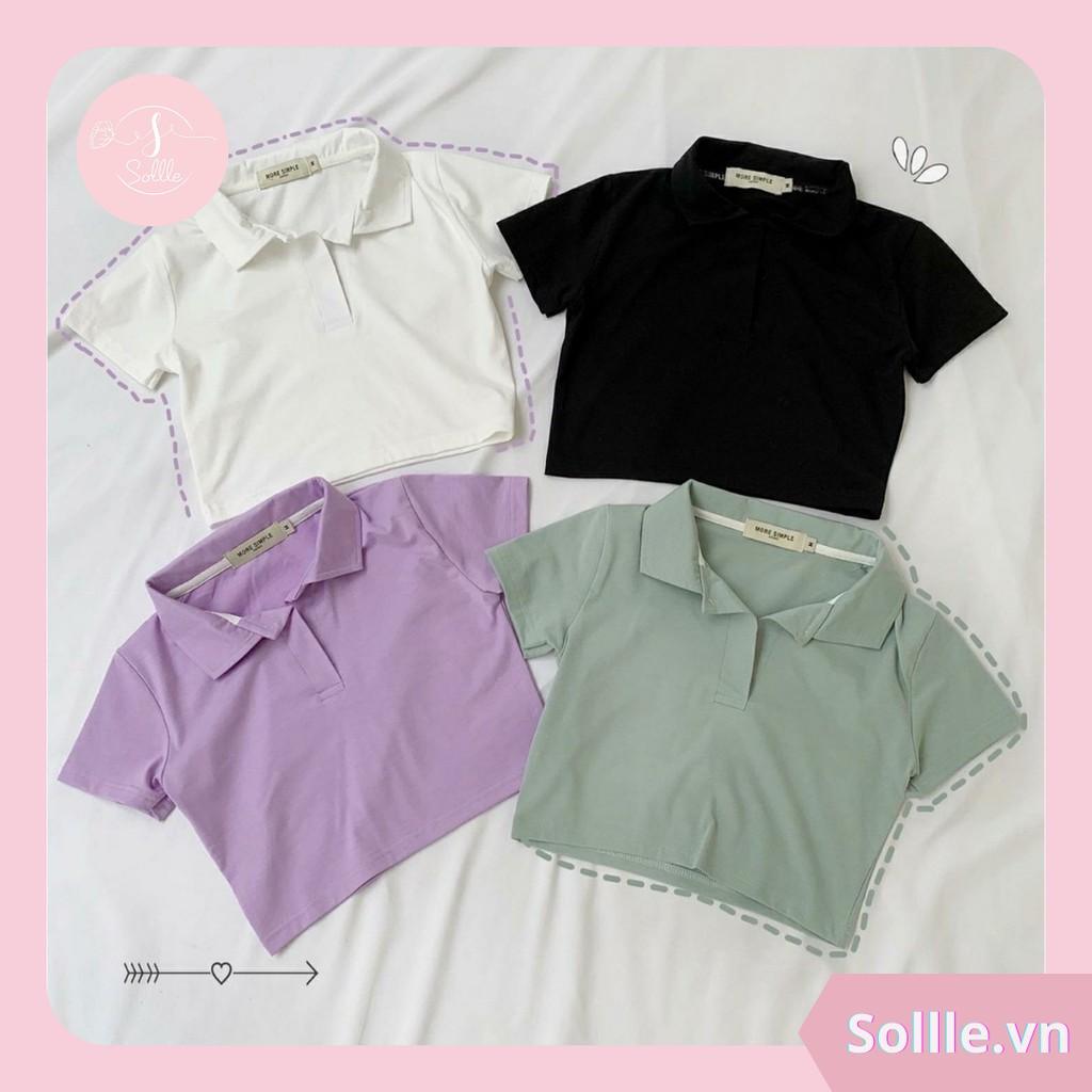 Áo croptop nữ polo Sollle, áo kiểu ngắn tay có cổ trẻ trung form ôm