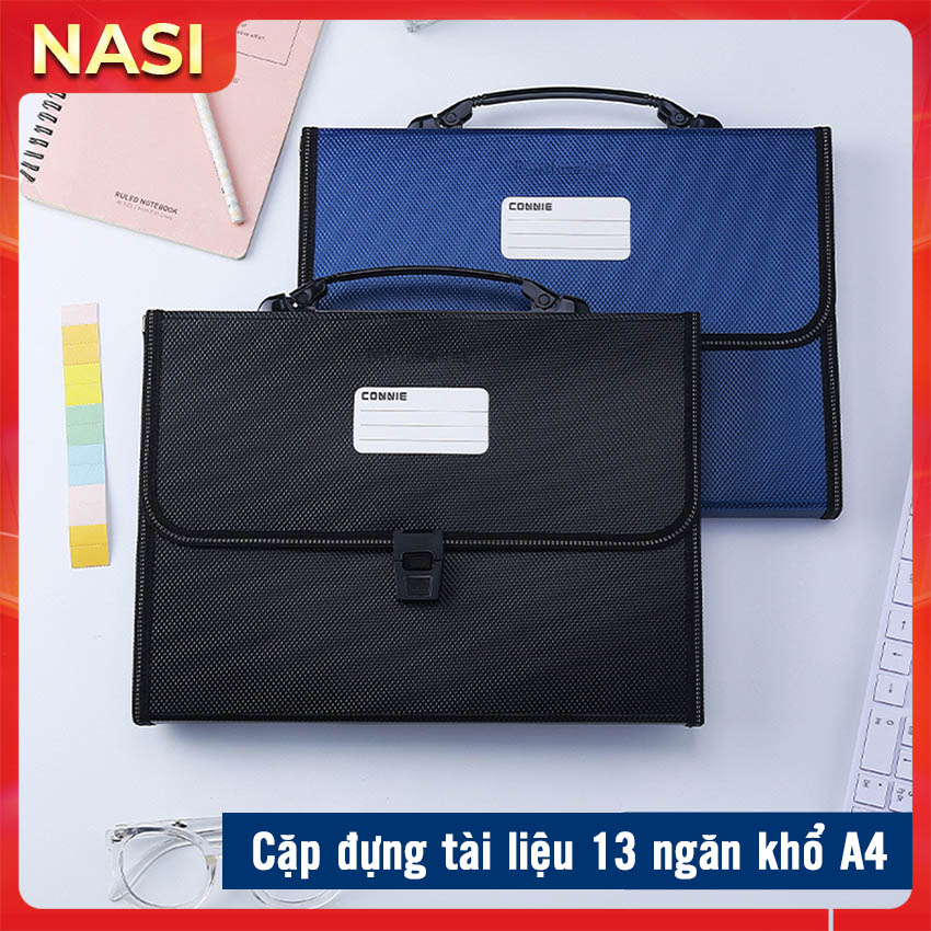 Cặp đựng tài liệu TL1003 NASI nhiều ngăn khổ A4 13 ngăn phân trang tiện lợi tập file đựng lưu trữ hồ sơ cho học sinh sinh viên văn phòng túi đựng tài liệu nhựa PP cao cấp