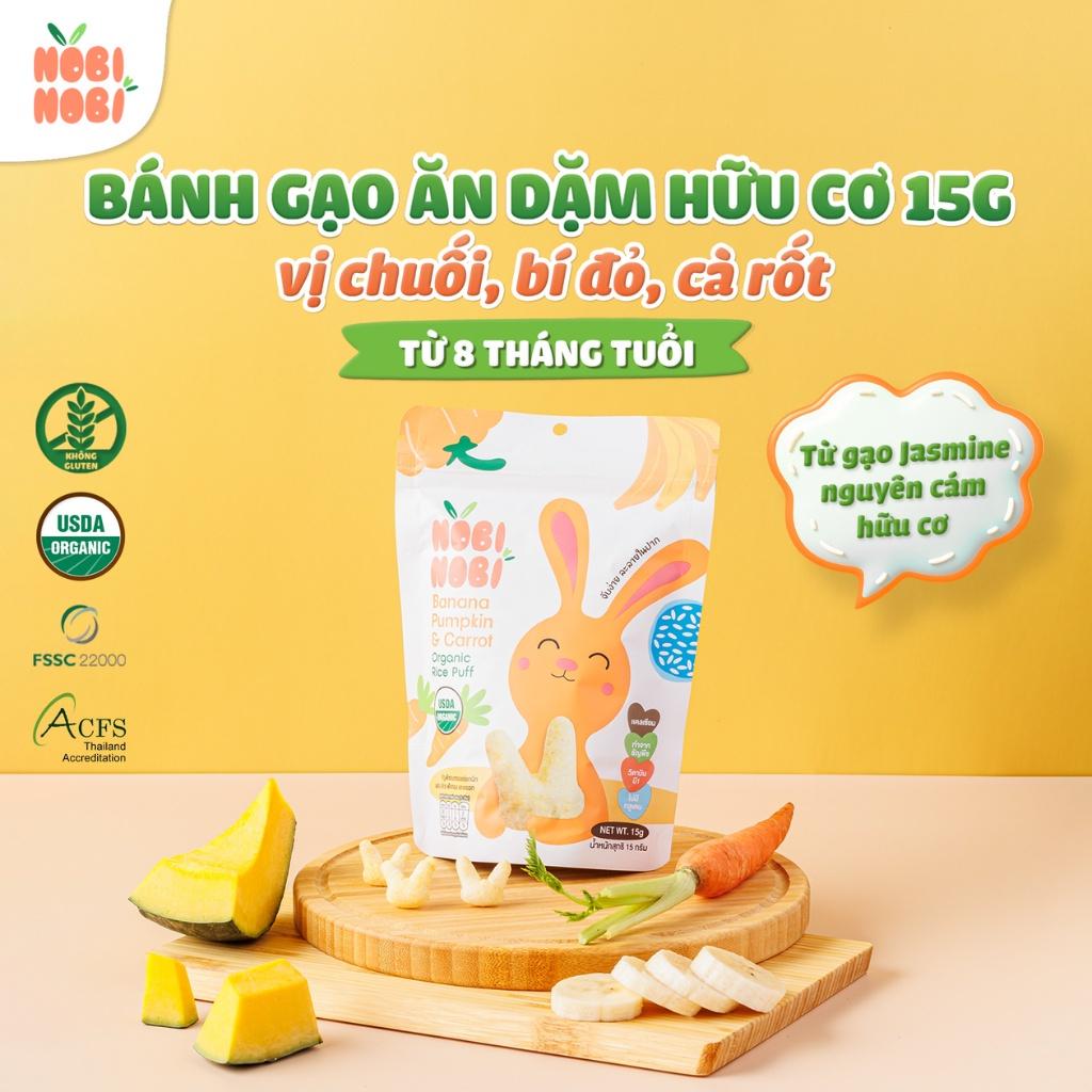 Bánh gạo ăn dặm hữu cơ cho bé Nobi Nobi vị chuối, bí đỏ, cà rốt 15g (Từ 8 tháng tuổi), Bánh ăn dặm cho bé