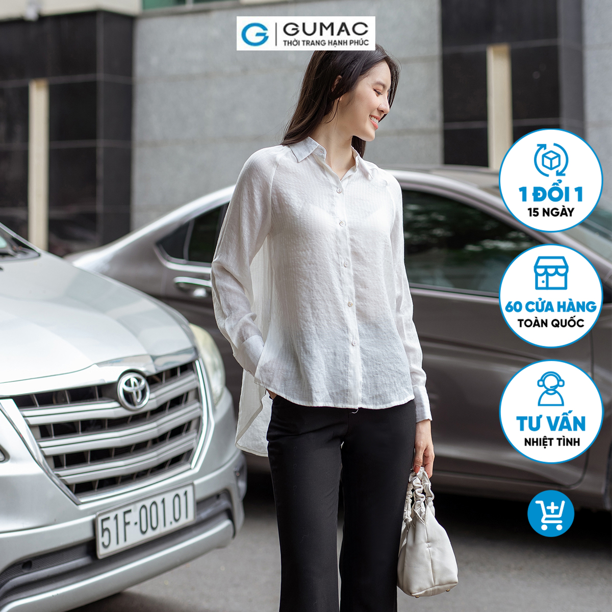Áo sơ mi nữ tay dài tà lệch vải tơ mềm mát thời trang GUMAC AD06045