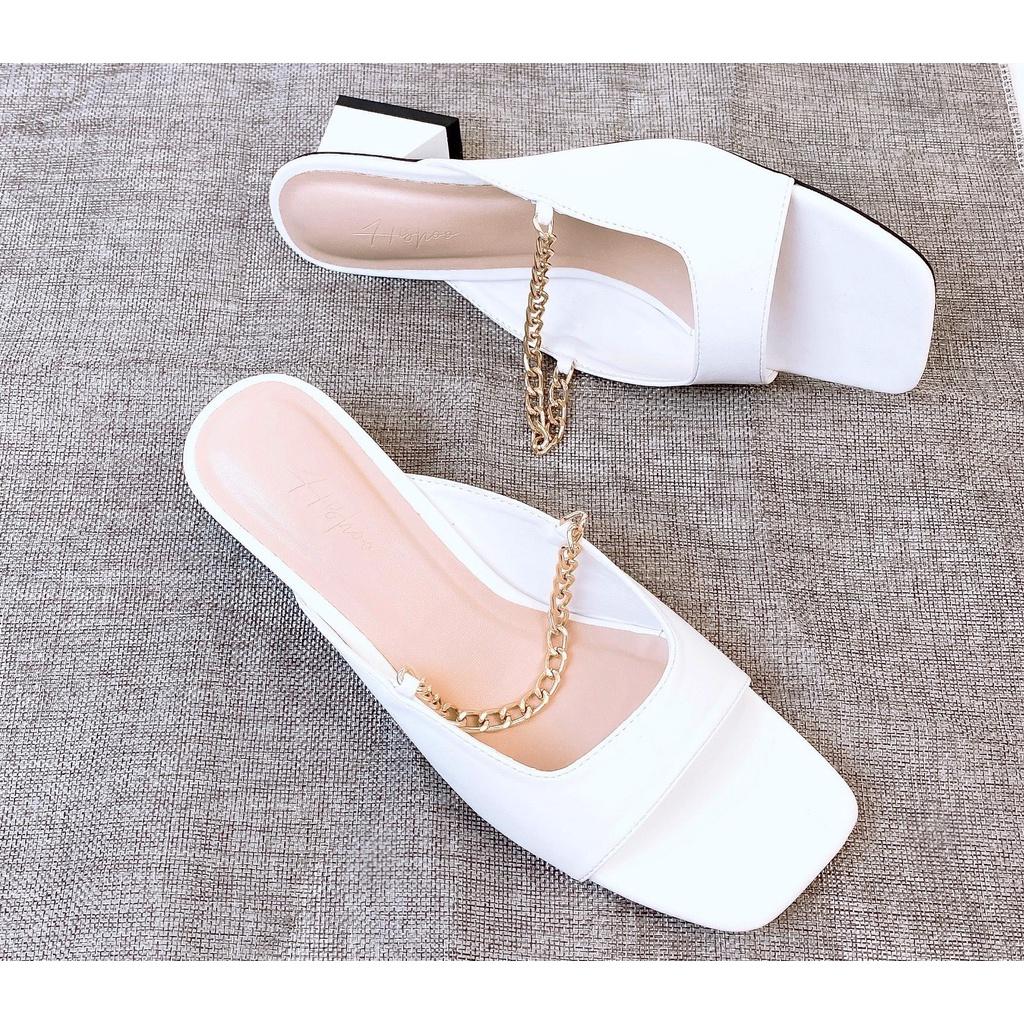 Dép cao gót nữ đế vuông 4cm thời trang dáng guốc sandal quai ngang cao cấp HISHOO S047