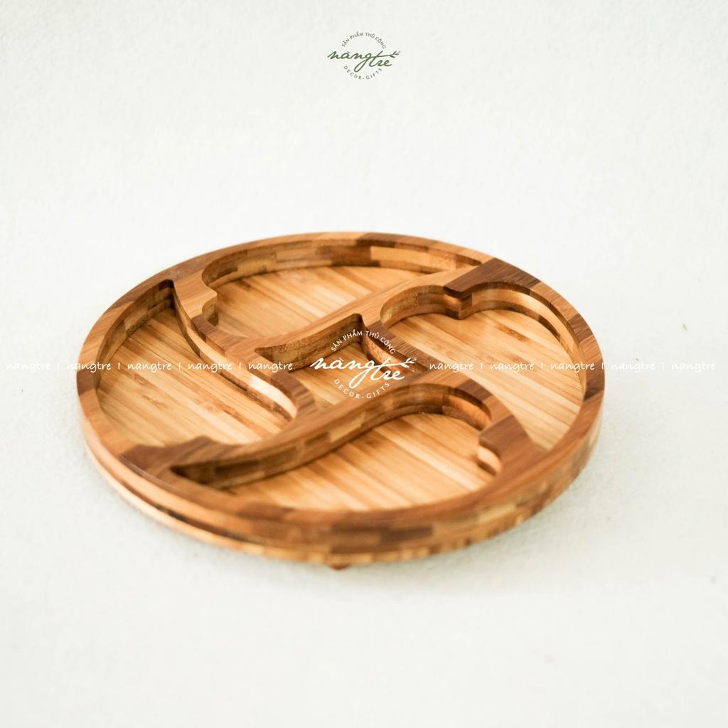 Khay gỗ tre tròn nhiểu ngăn - Trang trí - Đựng thức ăn (bamboo wooden tray)