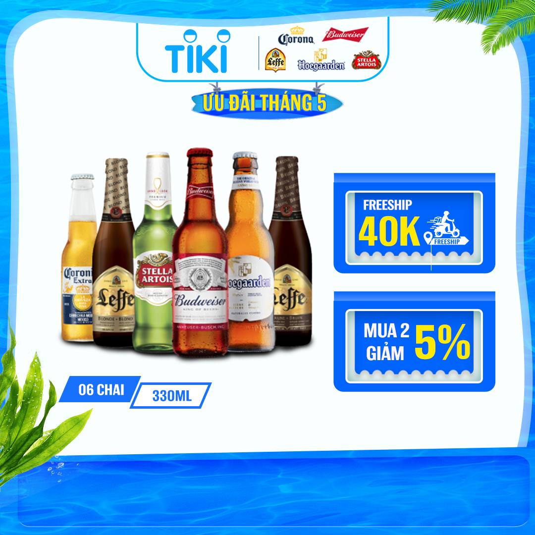 Bộ Sưu Tập 6 Chai Beers Of The World (Budweiser, Hoegaarden, Corona Extra, Leffe, Stella Artois)