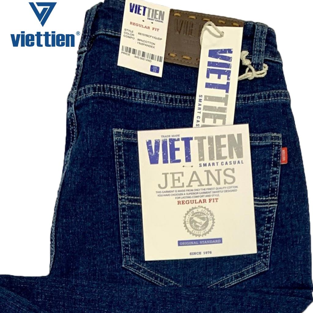 Viettien - Quần Jeans nam dài Màu Xanh đen 6S7076 phom Regular fit may vừa không ôm sát, không rộng