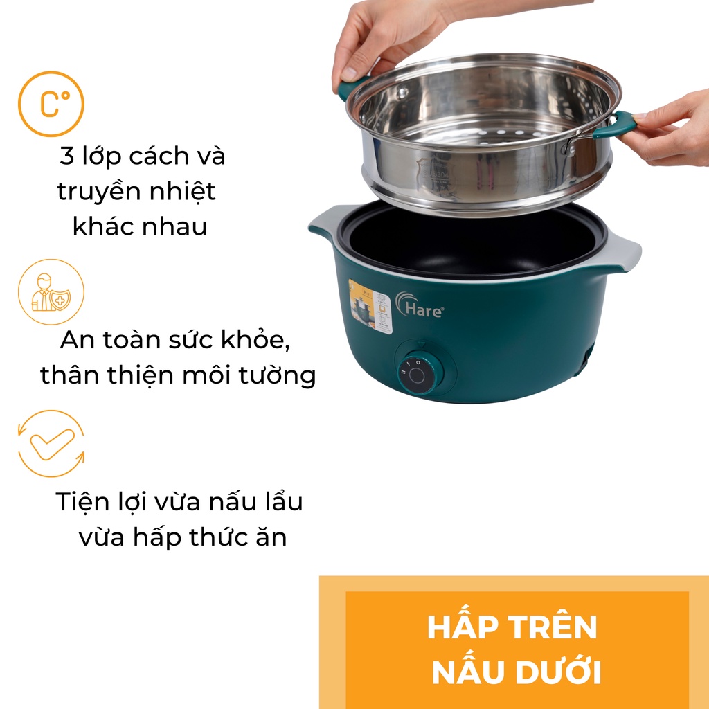 Nồi lẩu điện đa năng HR-MF3006 (3.0L) -hàng chính hãng thương hiệu Hare - bảo hành 12 tháng