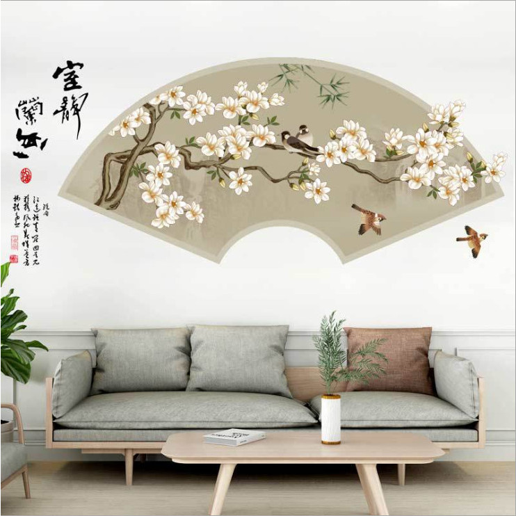 Decal dán tường tranh thủy mặc dán phòng khách sang trọng DKN148 (60 x 125 cm)