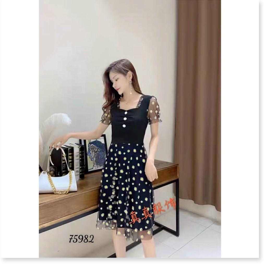 ĐẦM XÒE VOAN LỤA DỰ TIỆC HỌA TIẾT HOA THÊU SIÊU XINH TÔN DÁNG CHO CÁC QUÝ CÔ THỜI TRANG 1HITSTORE1
