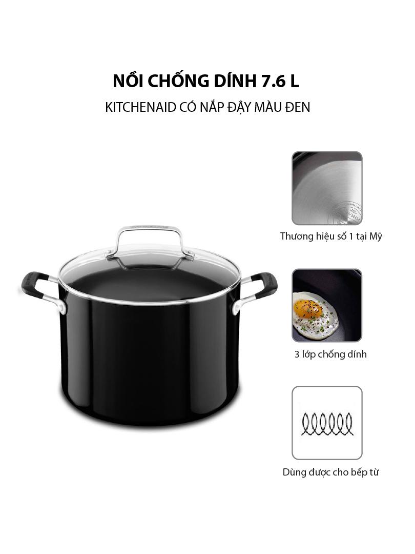 Nồi chống dính 7.6 L KitchenAid có nắp đậy màu đen - KC2A80SCOB