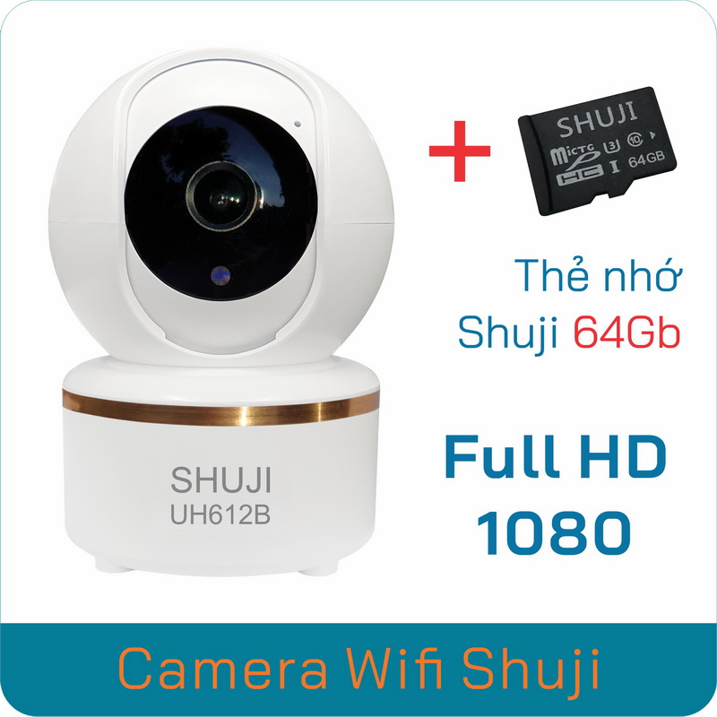 Camera Wifi không dây SHUJI UH612B - Xoay 360 độ - Báo động khi có trộm - Đàm thoại 2 chiều - Hàng chính hãng, Nhập khẩu chính thức bởi Cty TNHH Shuji (Việt Nam)