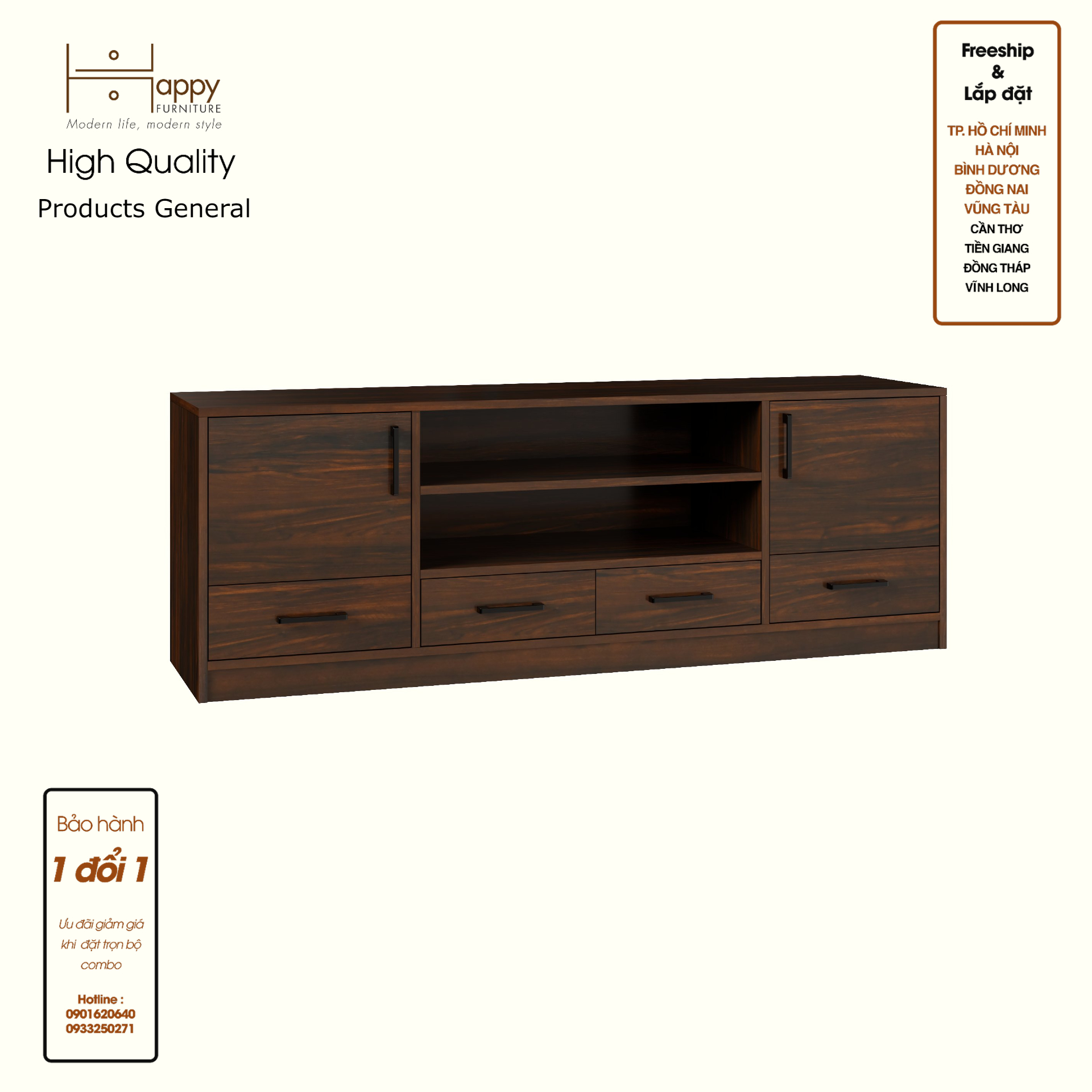 HAPPY FURNITURE , HEINEE - Kệ TV 2 cửa mở 4 ngăn kéo, KTV_070 , 160cm x 40cm x 56cm DxRxC, sản phẩm phổ thông