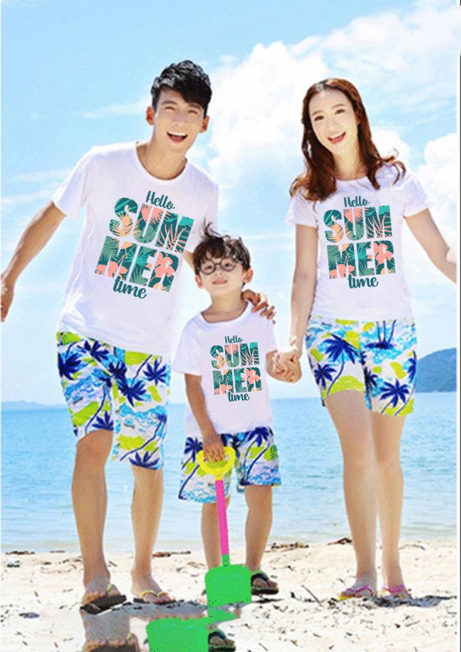 Combo 3 bộ đồ đi biển dành cho gia đình chất thun đẹp quần dừa áo in họa tiết sắc nét thời trang