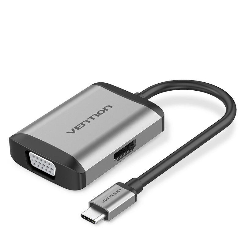 Cáp chuyển USB Type C to HDMI + VGA + USB + PD (87W) Vention TFAHB(4 in 1) - Hàng chính hãng