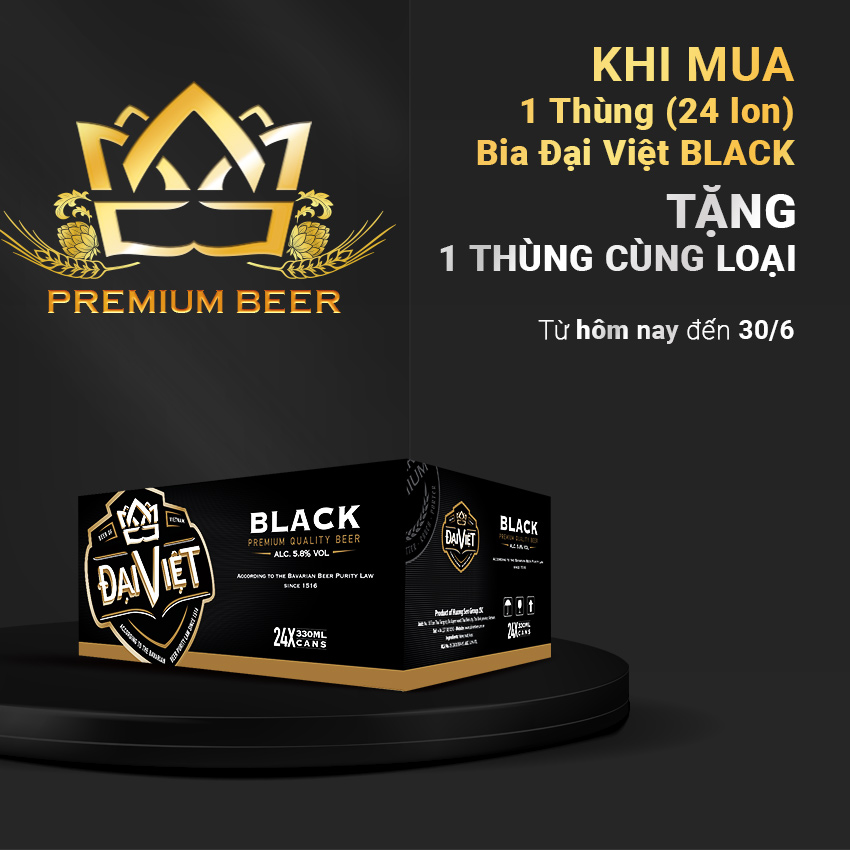 [Thùng (24) lon 330ml] Bia Black Đại Việt, Bia đen sản xuất theo luật bia tinh dòng của Bia Đức, không hóa chất, Bia việt dành cho người có gu