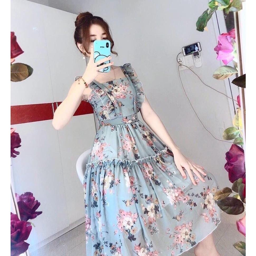 Đầm Váy Nữ Hot Trend Đi Chơi 2 Dây Cánh Tiên Voan Hoa
