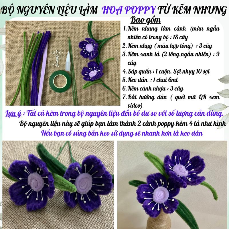 Bộ Nguyên Liệu Làm Hoa Poppy Từ Kẽm Nhung - Vinacraft