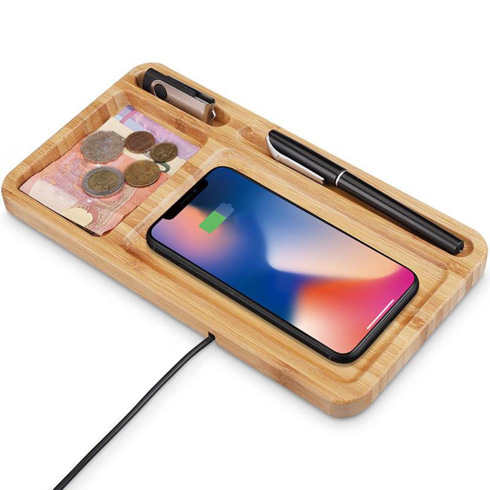 Creative Qi 15W Wireless Charger Charging Mat Desk Organizer Storage Tray