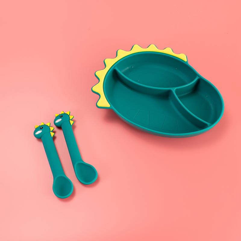 Khủng Long Silicone Bát Ăn Cho Bé Trẻ Em Bộ Đồ Ăn Kèm Thìa Cho Bé Ăn Tối Bé Tấm Bát