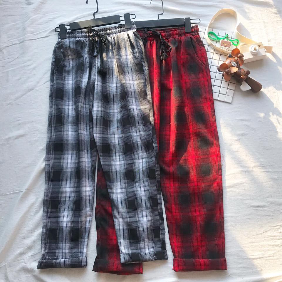 Quần Sọc Caro Unisex Quần Baggy Caro Lưng Thun Plaid Pants Cao Cấp - MM