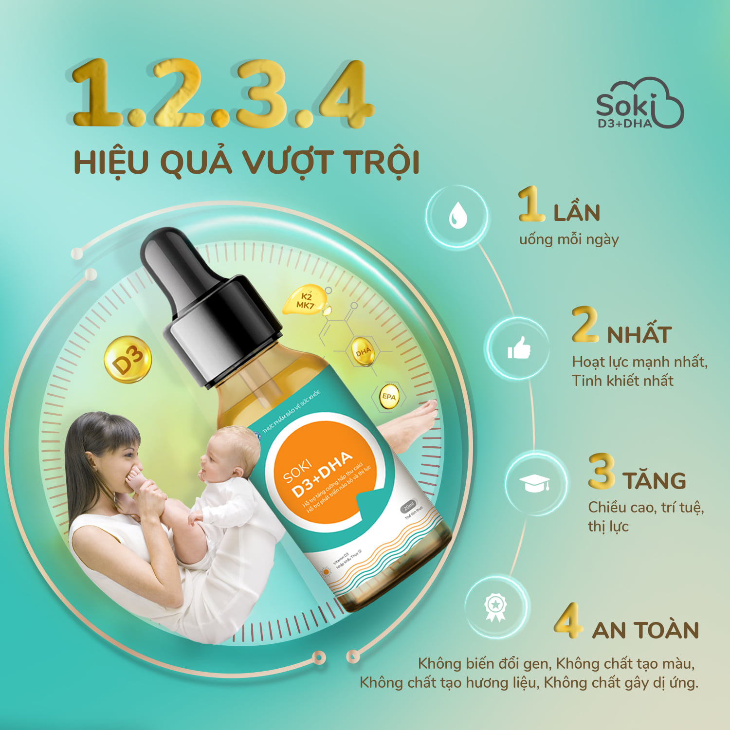 Bộ đôi ngủ ngon và bổ sung vitamin D3, DHA cho bé Soki Tium (3 hộp) + Soki D3 DHA (1 hộp)