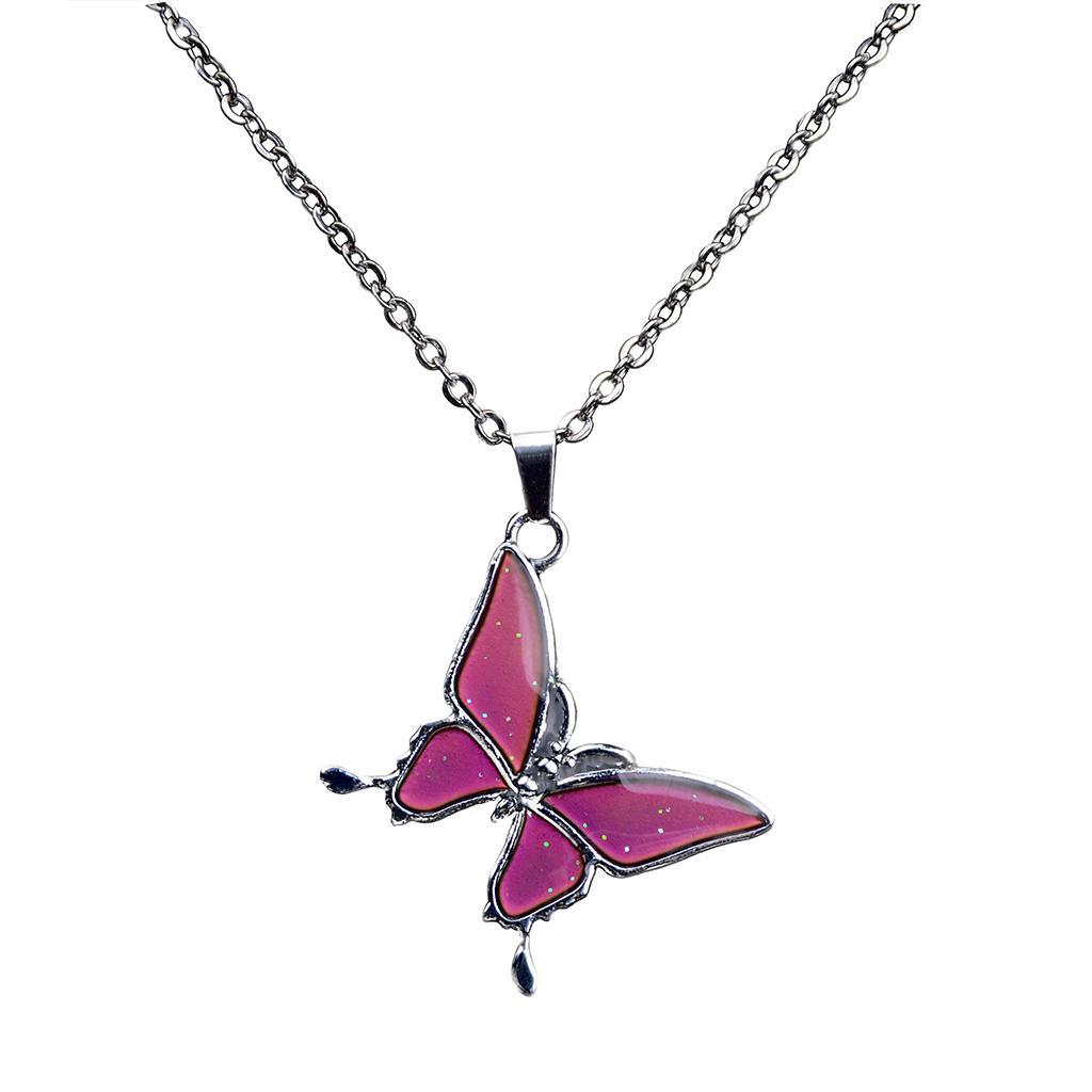 Prettyia 2pcs Fashion Funny Mood Change Color Butterfly Pedant Necklace Girl