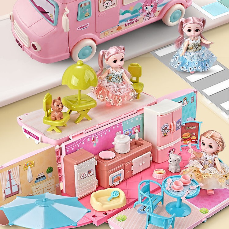Nhà búp bê barbie kèm 1 búp bê công chúa đồ chơi xe ô tô biến hình ngôi nhà cho bé, quà tặng sinh nhật trẻ em