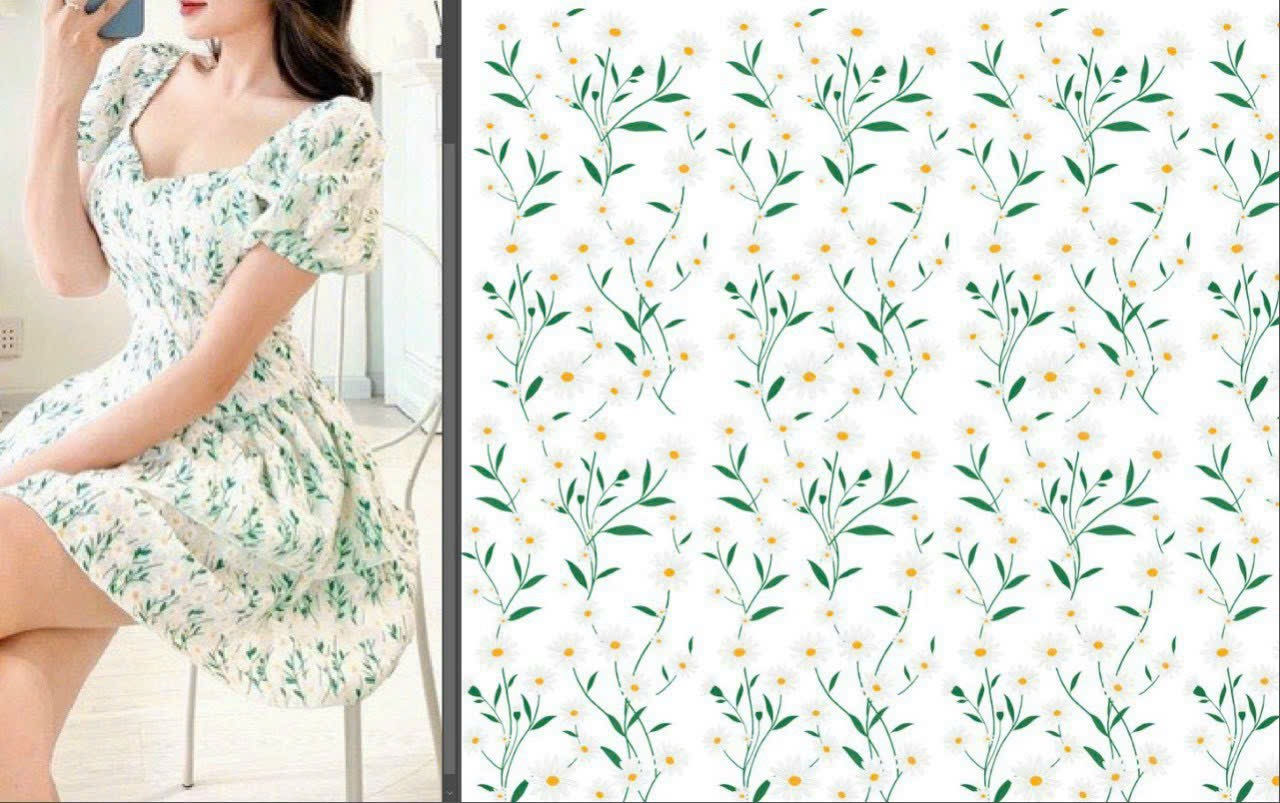 ĐẦM HOA LÁ XẾP TẦNG TAY PHỒNG   MÀU Y HÌNH