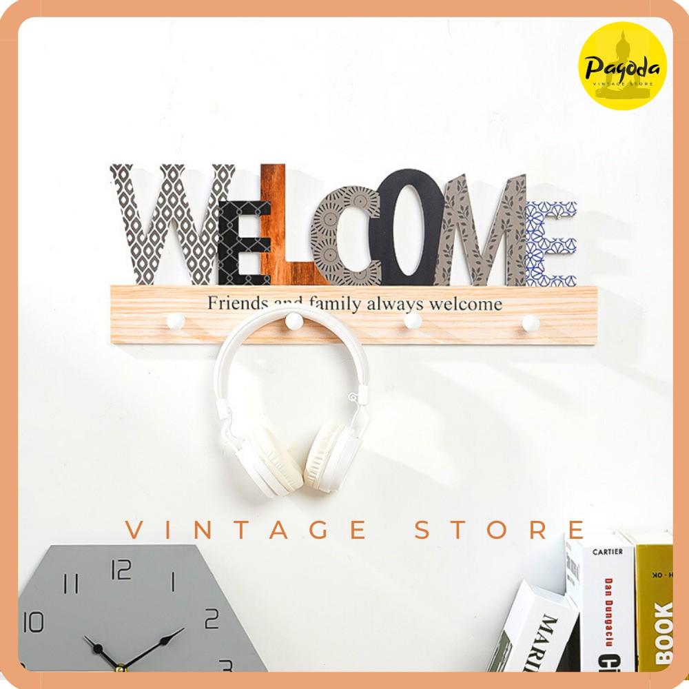 Móc treo, thanh gỗ treo đa năng WELCOME trang trí decor, gỗ Bắc Âu cao cấp => SP mới giá ưu đãi