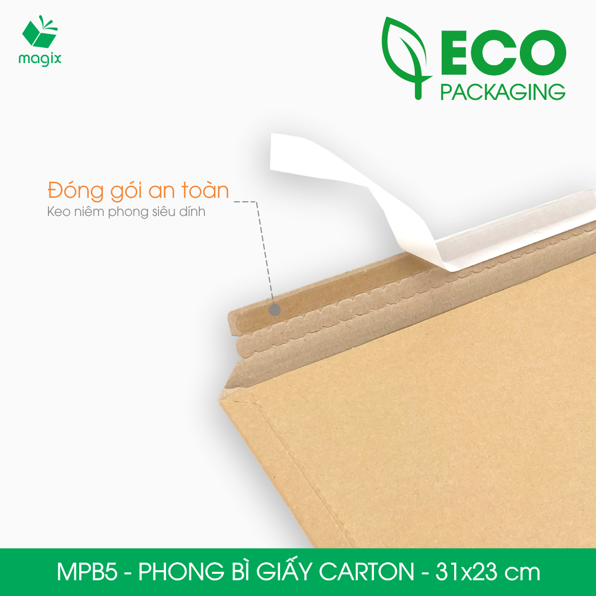 MPB5 - 31x23 cm - 100 phong bì carton đóng hàng - Bìa gói hàng, bìa cứng, bì thư | Magix Packaging