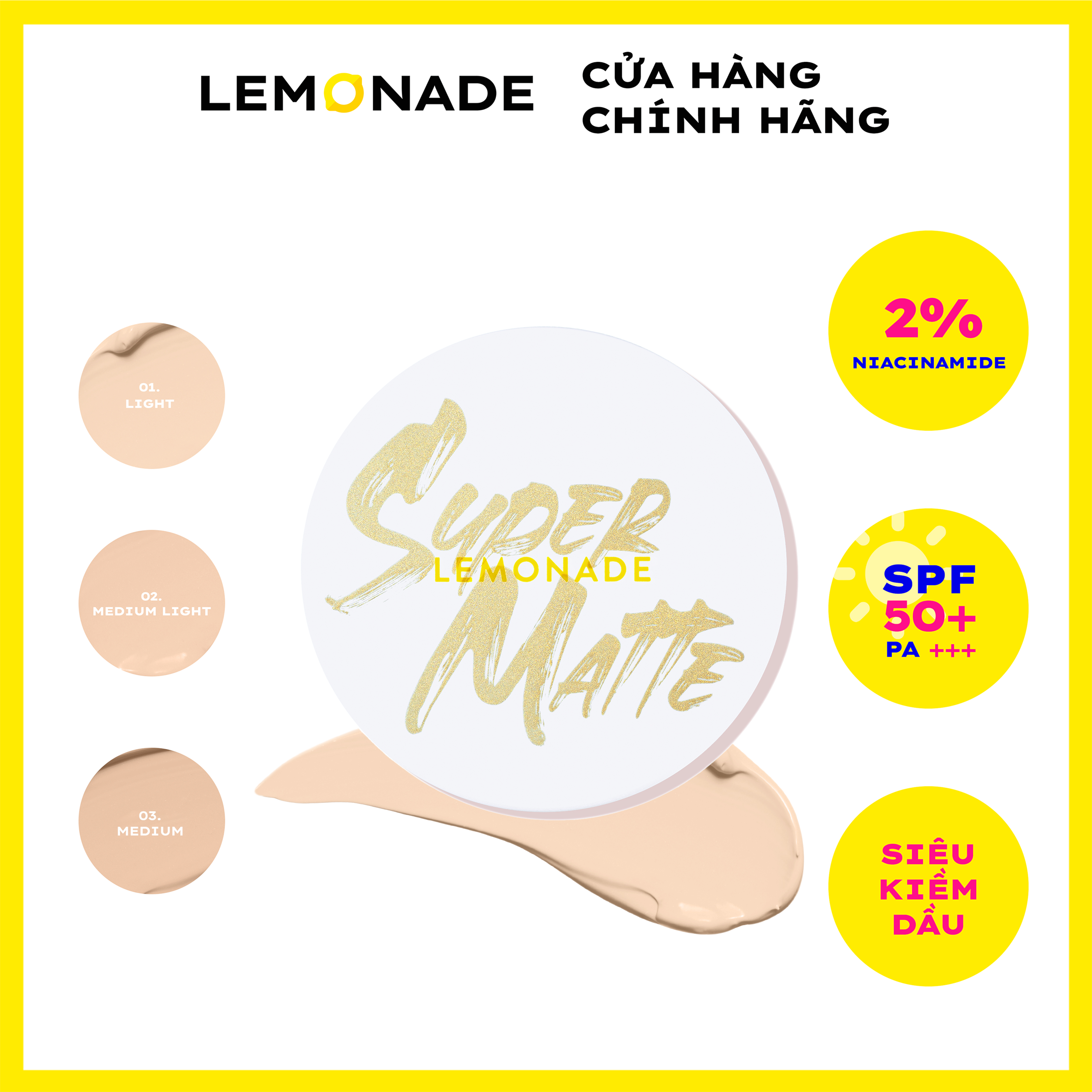 Phấn nước siêu kiềm dầu Lemonade Supermatte Cushion 15g – 03.MEDIUM
