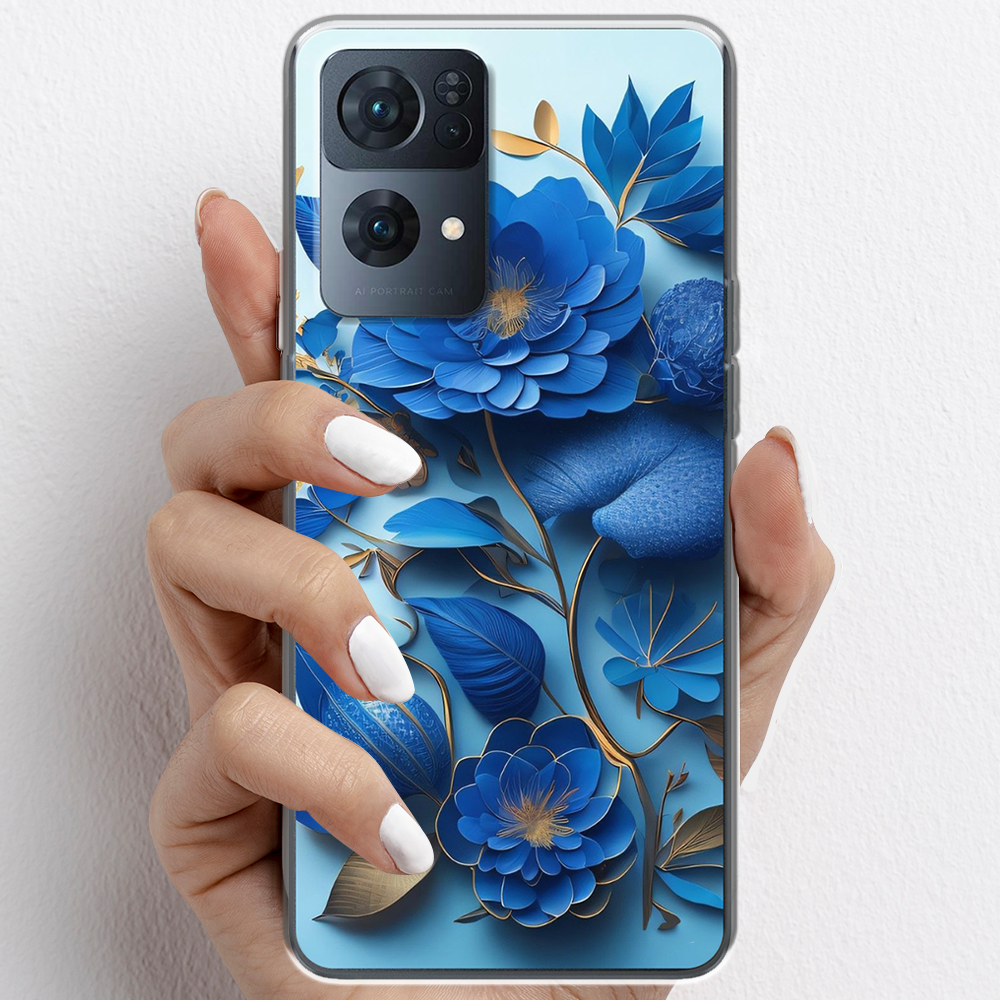 Ốp lưng cho Oppo Reno7 Pro  nhựa TPU mẫu Hoa xanh dương