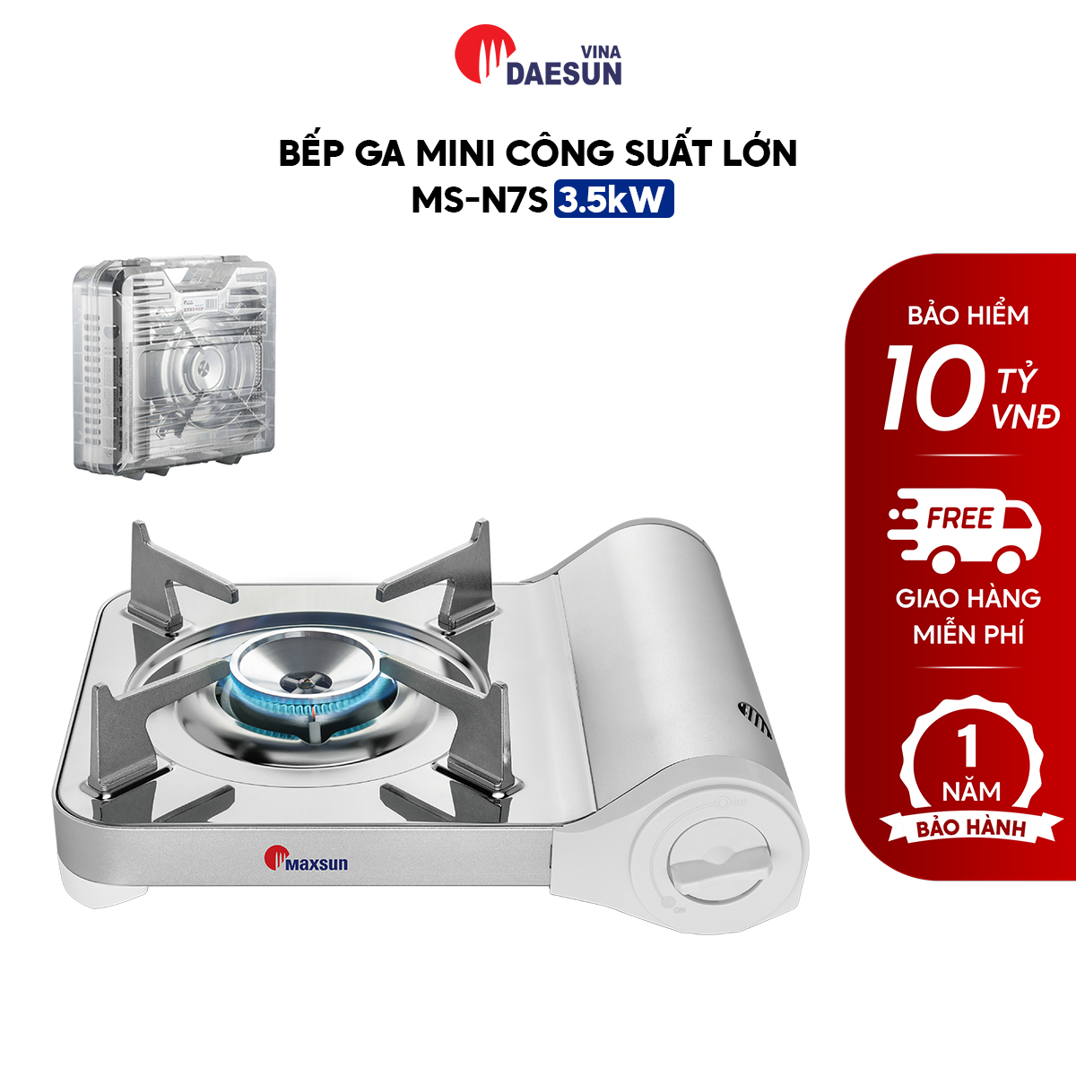 Bếp Ga Mini Công Suất Lớn Maxsun MS-N7S - Công Suất 3500W Thiết Kế Siêu Mỏng Inox Chổng Rỉ Bảo Hiểm Chống Nổ Hàng Chính Hãng