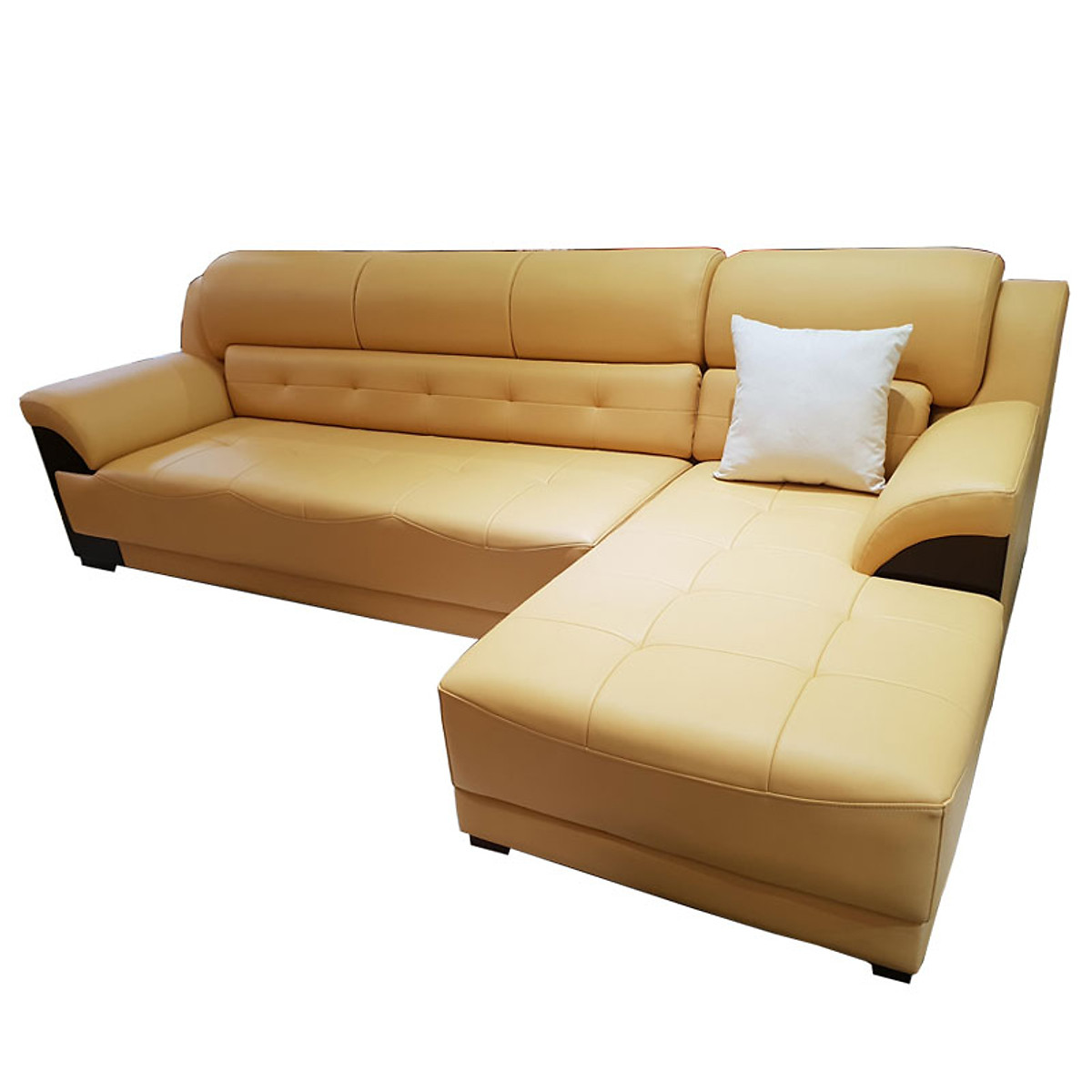 Sofa da góc L Tundo 2m7 x 1m6 màu kem đậm nệm rút