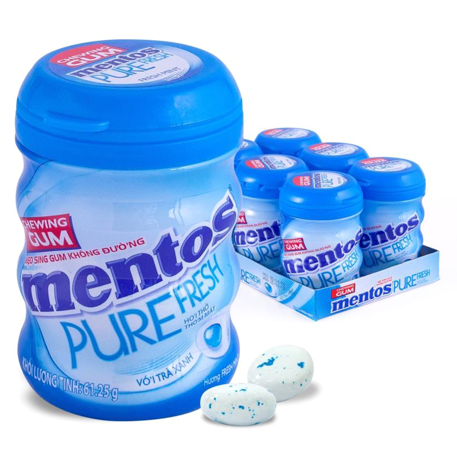 Sing Gum Không Đường Mentos Pure Fresh Hương Bạc Hà (Hộp 6 Hũ)