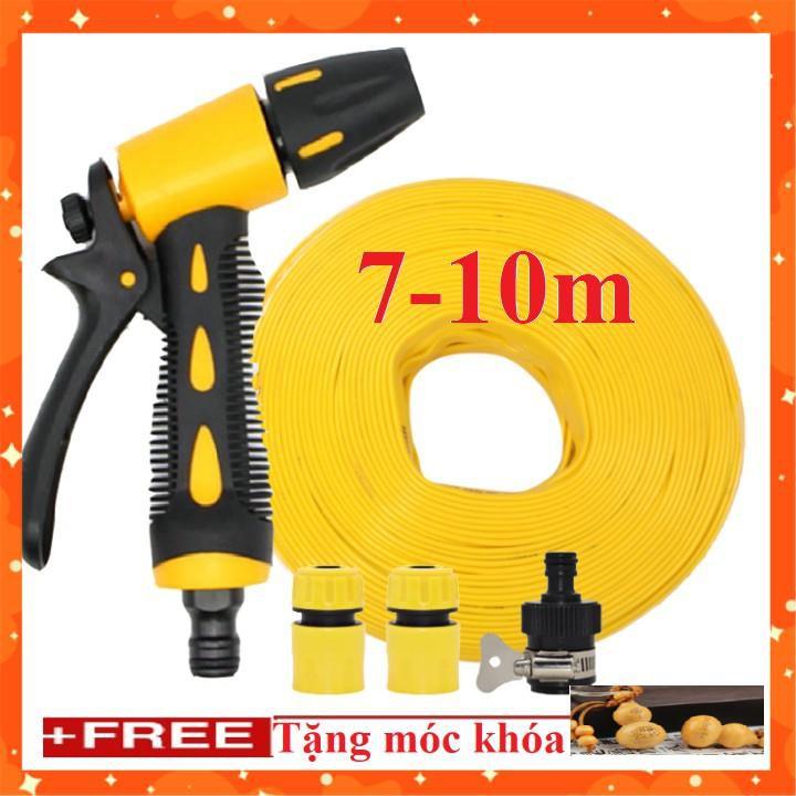 Bộ dây vòi xịt nước rửa xe, tưới cây . tăng áp 3 lần, loại 7m, 10m 206319 cút sập+ tặng móc khoá