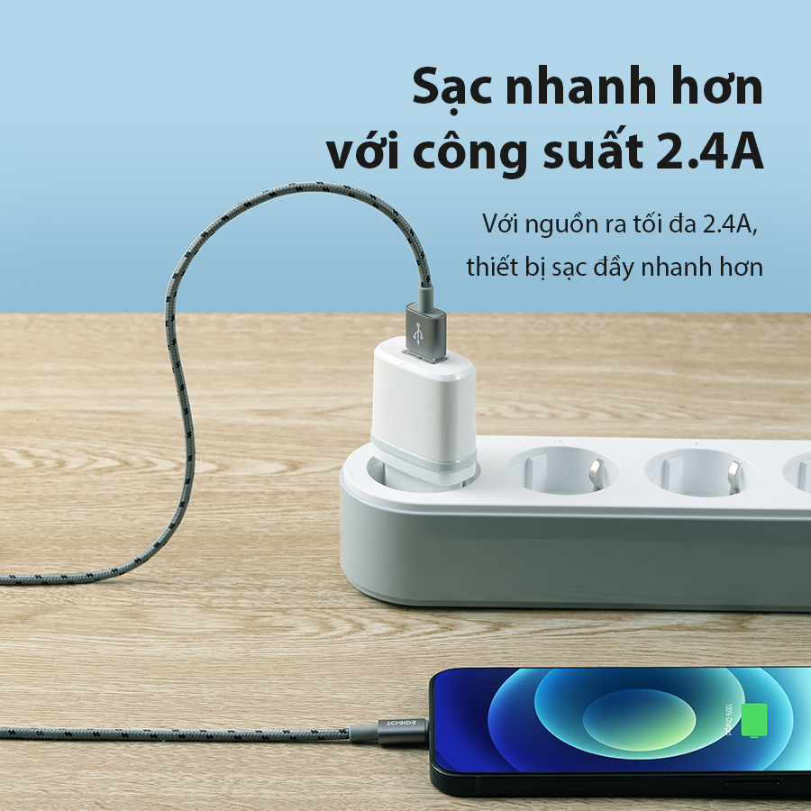 Cáp Sạc Nhanh ROBOT RCL100 Dành Cho IPHONE/IPAD - Chất Liệu Dây Bện Dù - Chiều Dài 1m - Hàng chính hãng