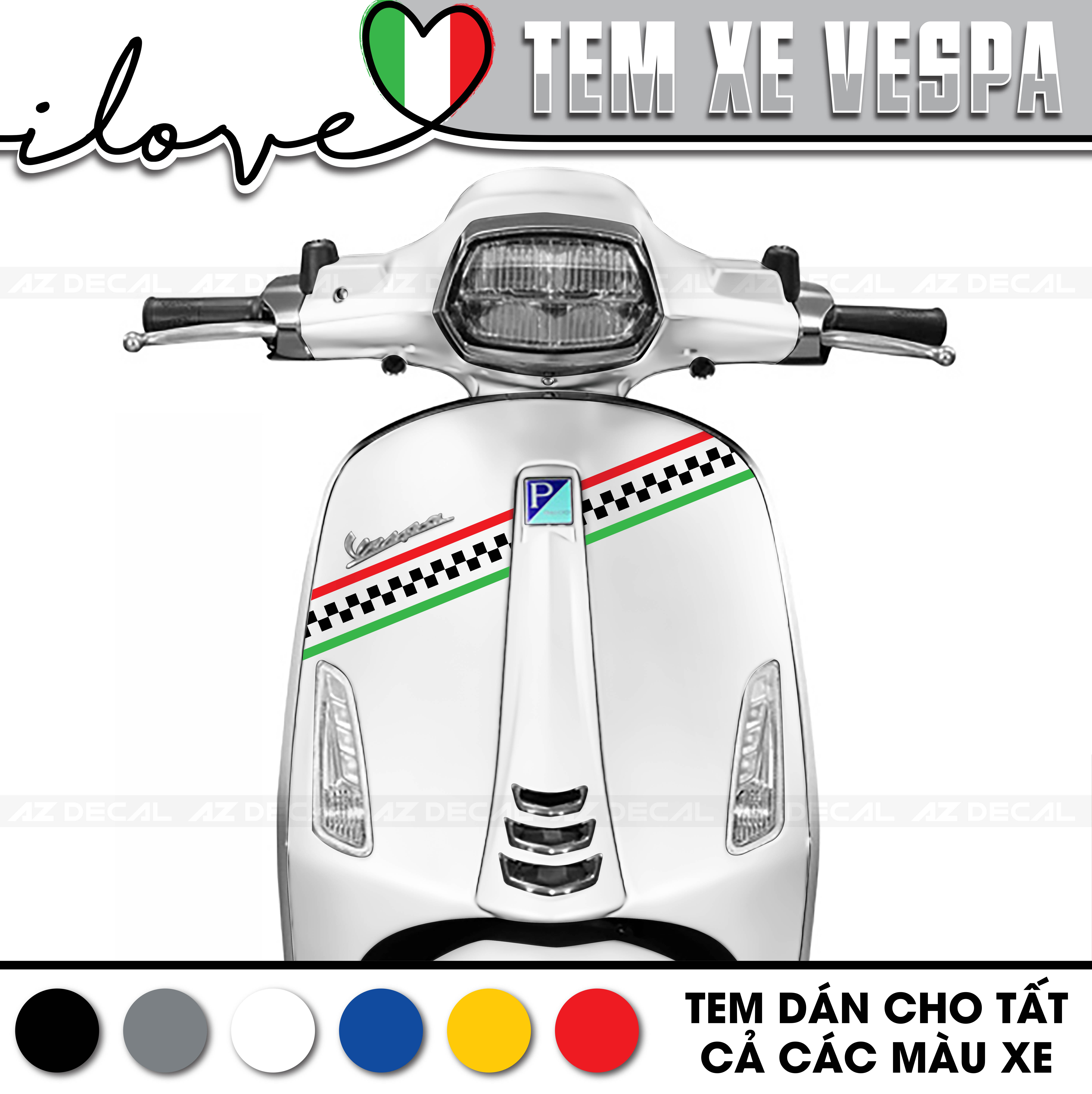 Tem Xe Vespa Phong Cách Italy Caro Mẫu VP04 | Decal Dán Xe Sprint/Primavera/GTS/LX