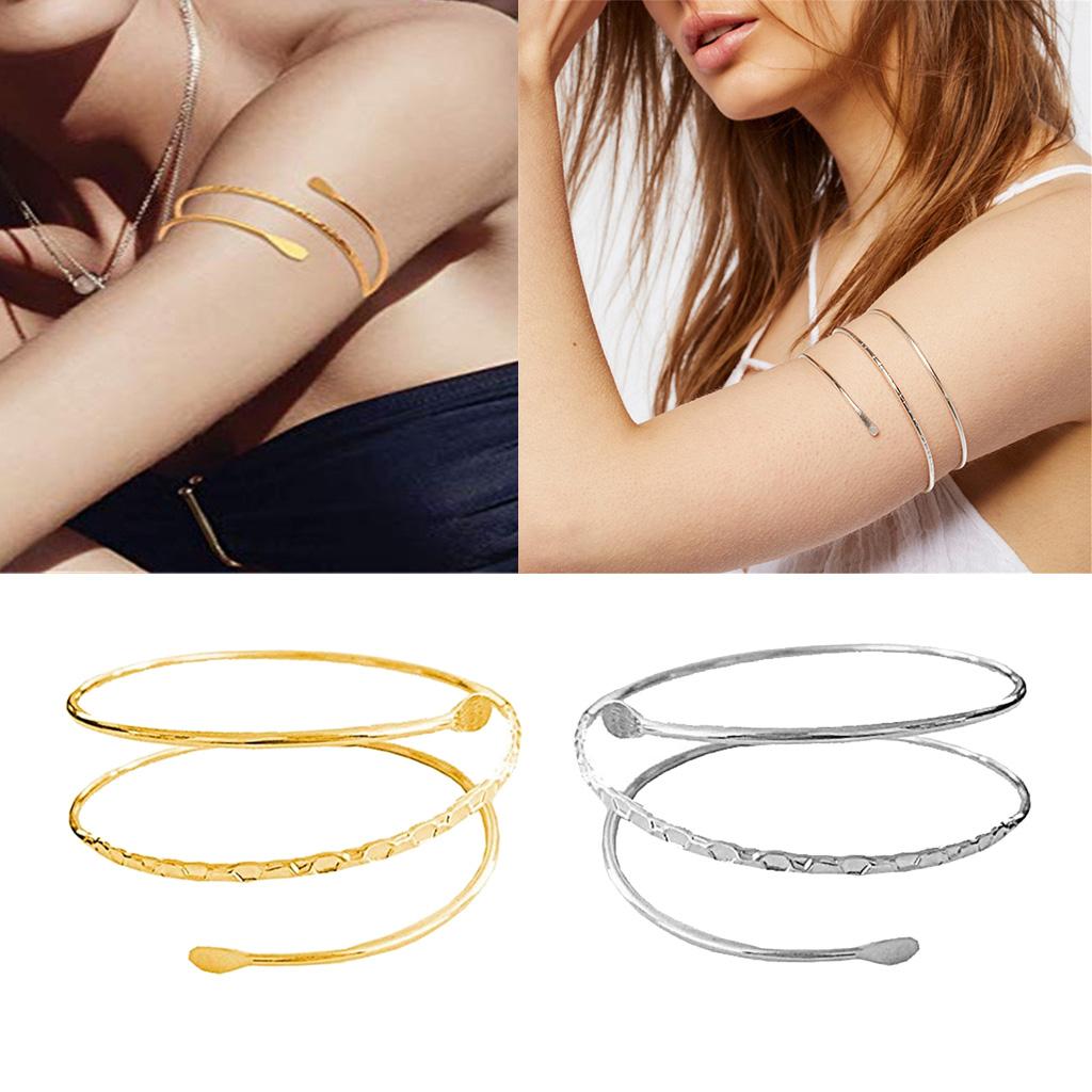 2Pcs Minimalist Metal Swirl Coil Upper Arm Cuff Womens Open Armband Bangle