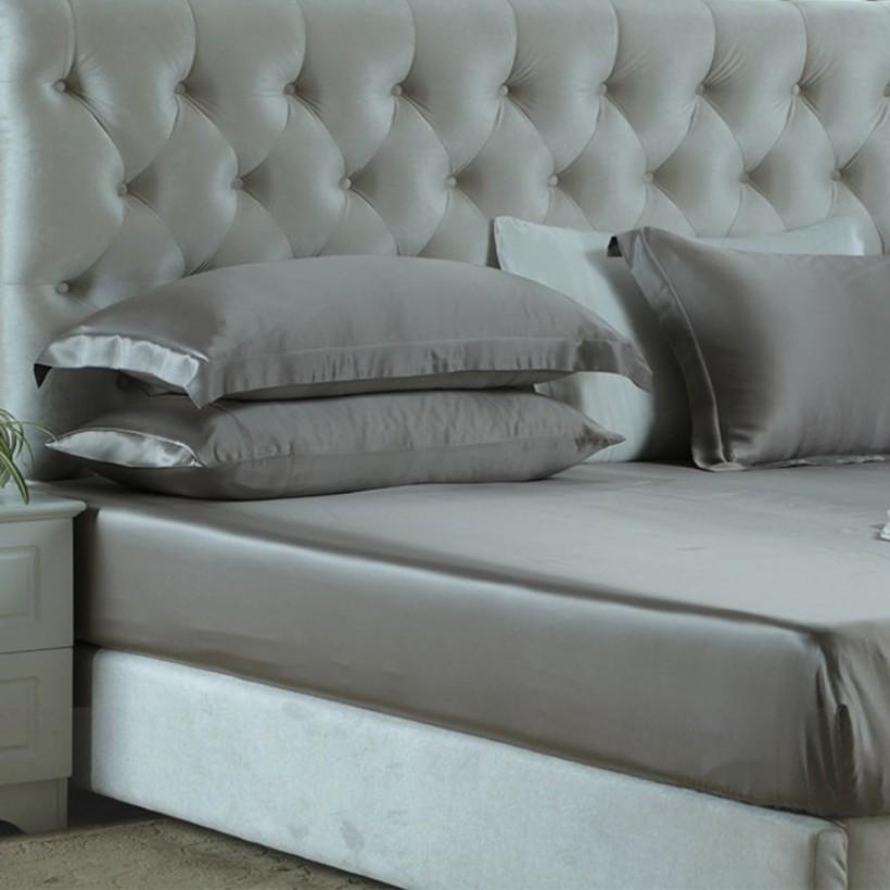 Bộ Ga Gối Phi Lụa 4 Món Cao Cấp Lan Bedding Màu Xám Ghi