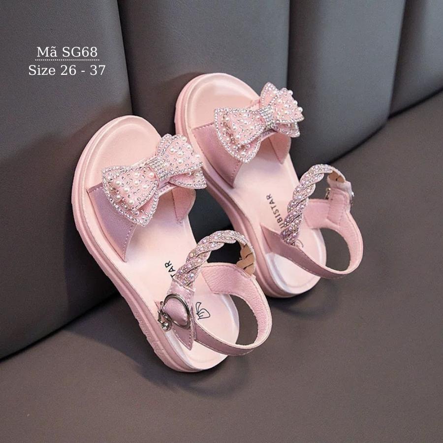 Giày sandal trẻ em - Dép quai hậu quai ngang gắn nơ tiểu thư công chúa chất da mềm đế chống trơn trượt phong cách Hàn Quốc cho bé gái 3, 4, 5, 6, 7, 8, 9, 10, 11, 12 tuổi đi học đi biển thời trang và cá tính NHÍM SHOP SG68